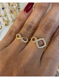 Anillo símbolo infinito  + Geométrico con circones - Dorado