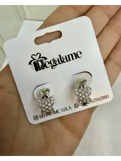 Argollas en forma de osito con circones - Plateado