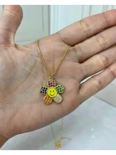 Collar Girasol con carita feliz -  Milticolor