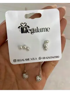 Zarcillo alargado - Con perla y corazón