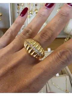 Anillo Bombé con circones - Dorado