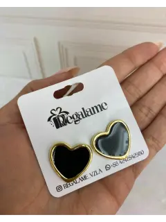 Zarcillos dorado y negro - De corazón