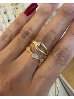 Anillo doble apilables liso y con circones - Dorado