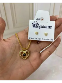 Set de clllollar y zarcillos con visor- Te amo en varios idiomas