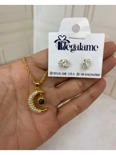 Set de collar y zarcillos con visor- Te amo en varios idiomas