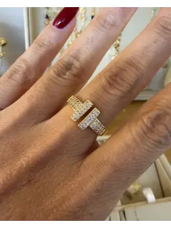 Anillo Tiffany con circones - Dorado