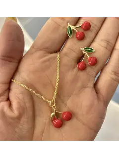 Set de collar y zarcillos cerezas