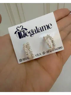 Argollas doble en forma de piedra - Plateado