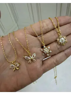 Cadenas con dijes de mariposa pequeña y copos de nieve - Dorado con circones