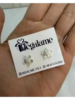 Zarcillos con forma de flor de rodio - Plateado